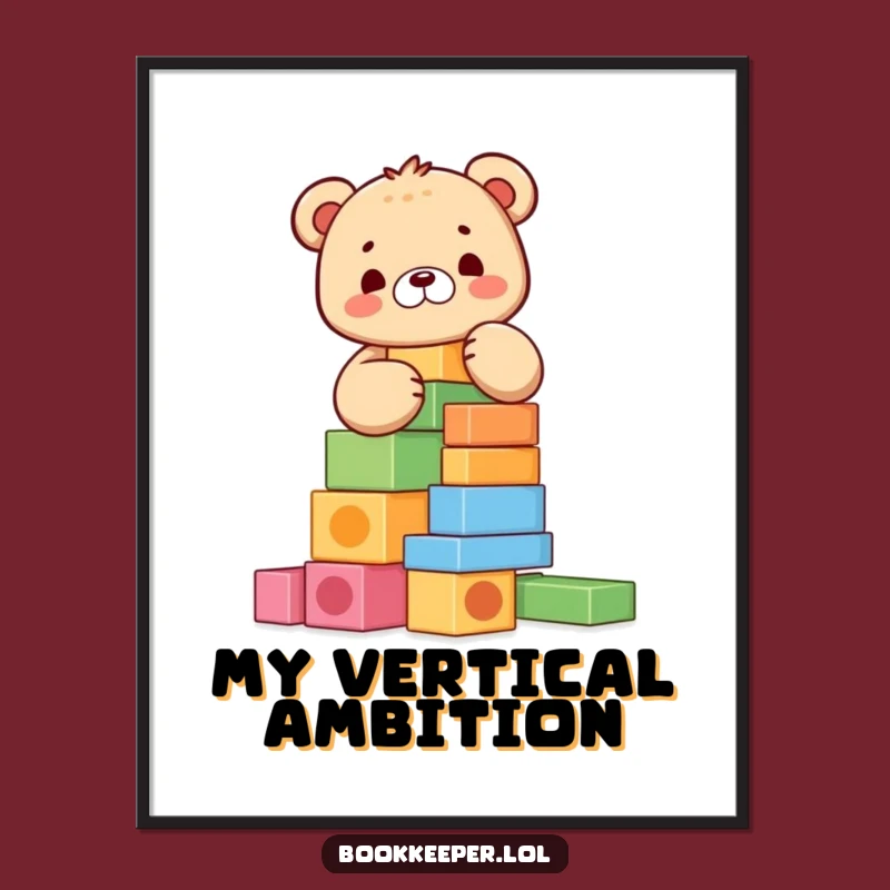 Funny Bear Cub Block Tower Digital Print: Adorable Wall Art, Unique Funny Gift