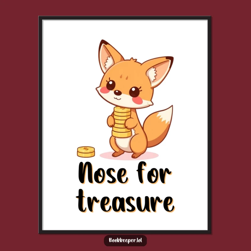 Funny Fox Coin Balance Digital Print: Playful Wall Art, Unique Funny Gift