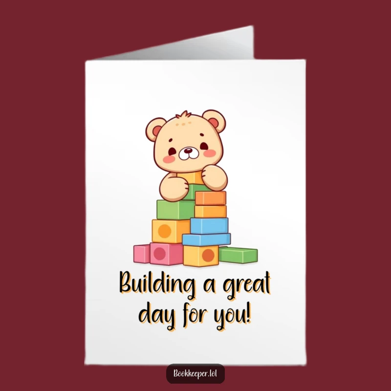 Free Printable Bear Birthday Card: Funny Stacked Blocks Downloadable Greeting for Kids