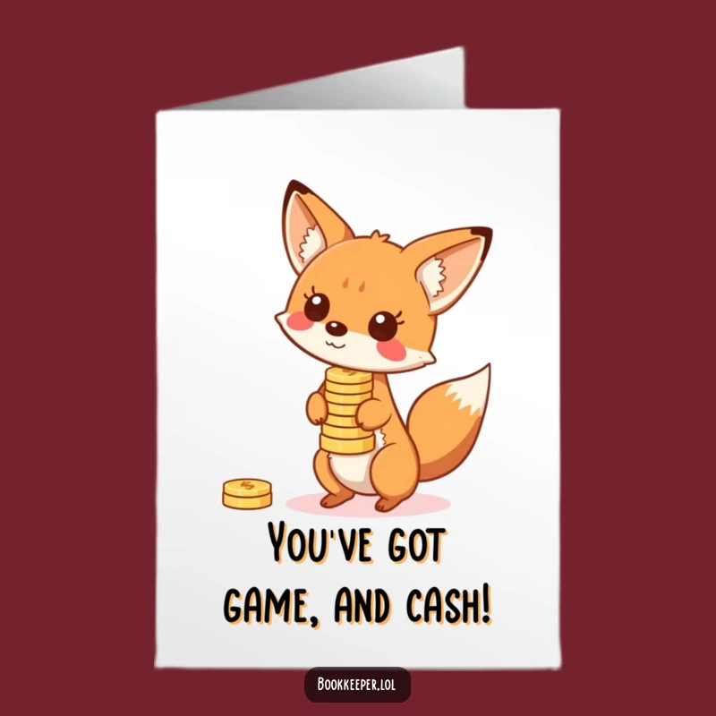 Free Printable Fox Card: Funny Coin Balance Congratulations Downloadable Greeting