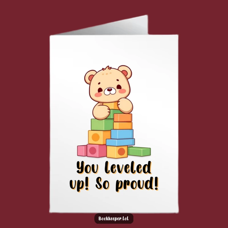 Free Printable Bear Cub Card: Funny Block Tower Congratulations Downloadable Greeting