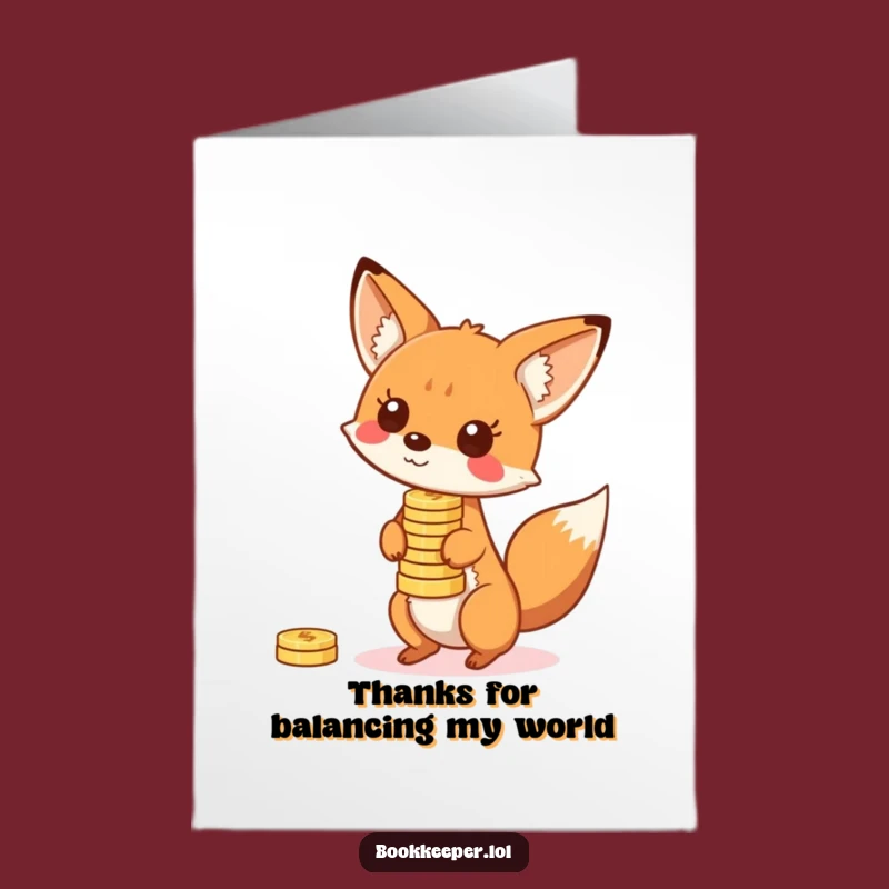 Free Printable Fox Thank You Card: Funny Coin Balance Downloadable Thank You Greeting