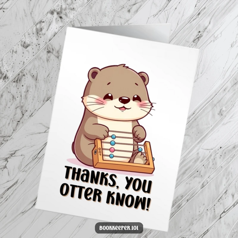 Funny Free Printable Thank You Card: An otter with intense focus uses a tiny abacus with amazing speed, a unique thank you.