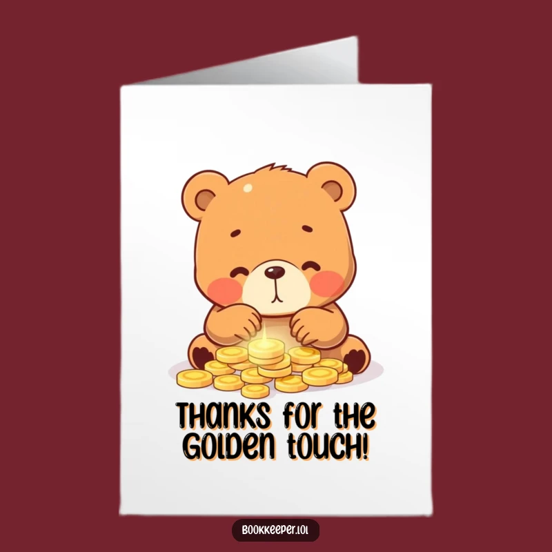 Free Printable Thank You Card: Funny Bear Cub Counting Coins Surprise Gift