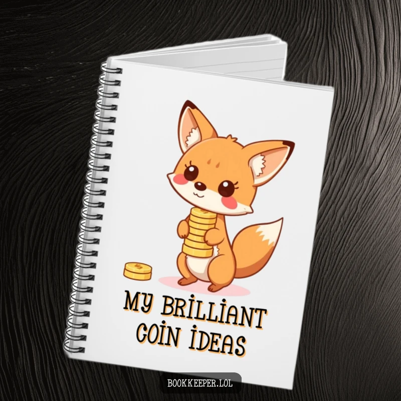 Funny Fox Notebook: A playful character balancing a stack of bouncing coins on its nose, perfect for jotting down witty ideas.