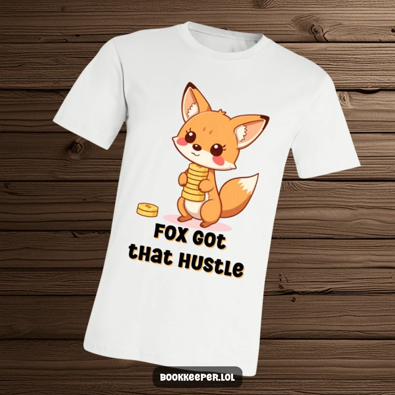 Funny Fox T-Shirt: A playful character balancing a stack of bouncing coins on its nose, perfect for a witty and humorous look.